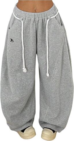 Women's Baggy Barrel Sweatpants Stacked Elastic Waist Wide Leg Sweat Track Pants Lantern Trouser with Pockets in Saudi Arabia