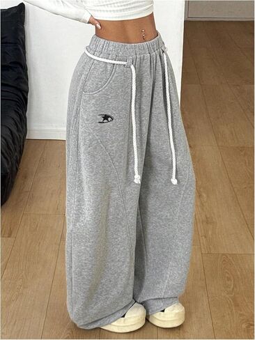 Women's Baggy Barrel Sweatpants Stacked Elastic Waist Wide Leg Sweat Track Pants Lantern Trouser with Pockets in Saudi Arabia