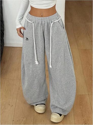 Women's Baggy Barrel Sweatpants Stacked Elastic Waist Wide Leg Sweat Track Pants Lantern Trouser with Pockets in Saudi Arabia