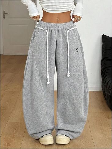 Women's Baggy Barrel Sweatpants Stacked Elastic Waist Wide Leg Sweat Track Pants Lantern Trouser with Pockets in Saudi Arabia
