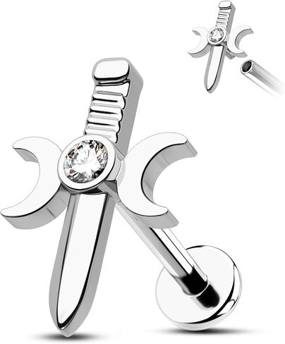 CM Crareesi Mania Moon Phase Helix Earring Studs، أقراط الغضروف المرصعة داخليًا، 16G Tragus Conch Piercing Jewelry، 8mm أقراط خلفية مسطحة للنساء in Saudi Arabia