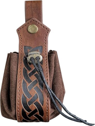 Faux Leather Drawstring Pouch, Halloween Retro Nordic Portable Coin Purse, Vintage Belt Pouch (black) in Saudi Arabia