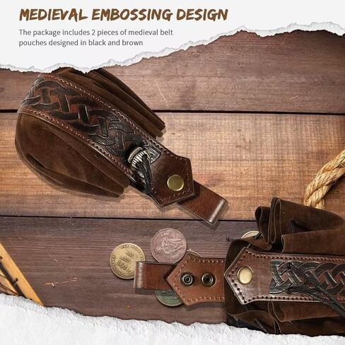 Faux Leather Drawstring Pouch, Halloween Retro Nordic Portable Coin Purse, Vintage Belt Pouch (black) in Saudi Arabia