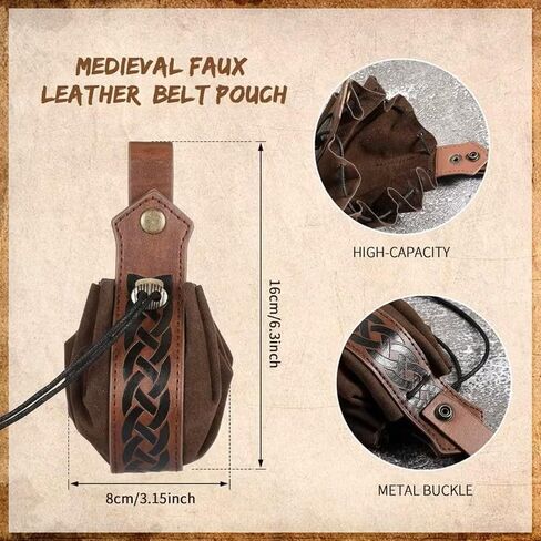 Faux Leather Drawstring Pouch, Halloween Retro Nordic Portable Coin Purse, Vintage Belt Pouch (black) in Saudi Arabia