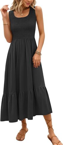 AUSELILY Women's Sleeveless Maxi Dress Summer Sundress Smocked Empire Waist Crew Neck Sun Dresses 2026 New in Saudi Arabia