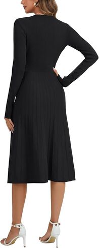 LYANER Women's Pleated Ruffle Ribbed Knit A Line Long Sleeve Elegant Midi Sweater Dress in Saudi Arabia