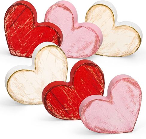 12Pcs Retro Valentine Wooden Table Sign Mini Love Heart Shape Tabletop Centerpiece Rustic Red Pink White Tiered Tray Decor for Wedding Anniversary Home Farmhouse in Saudi Arabia