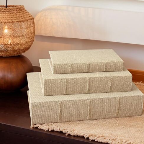SwallowLiving Set of 3 Linen Decorative Book Boxes with Hidden Storage – Modern Neutral Linen Fabric Faux Books for Shelf Decor, Living Room, Coffee Table, Office(S/M/L) in Saudi Arabia
