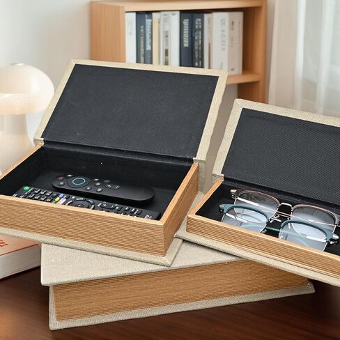 SwallowLiving Set of 3 Linen Decorative Book Boxes with Hidden Storage – Modern Neutral Linen Fabric Faux Books for Shelf Decor, Living Room, Coffee Table, Office(S/M/L) in Saudi Arabia
