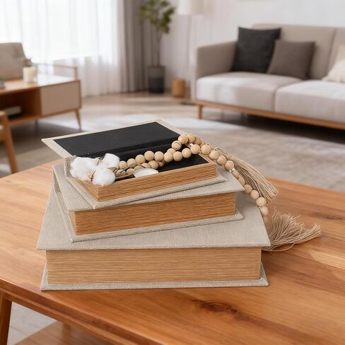 SwallowLiving Set of 3 Linen Decorative Book Boxes with Hidden Storage – Modern Neutral Linen Fabric Faux Books for Shelf Decor, Living Room, Coffee Table, Office(S/M/L) in Saudi Arabia