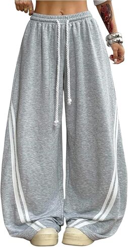SHENHE Women's Baggy Sweatpants Wide Leg Striped Drawstring Loose Barrel Sweatpants Trousers in Saudi Arabia
