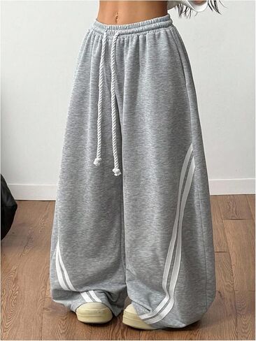 SHENHE Women's Baggy Sweatpants Wide Leg Striped Drawstring Loose Barrel Sweatpants Trousers in Saudi Arabia