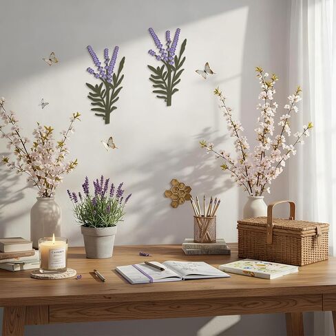 2 Pcs Purple Metal Lavender Wall Art Rustic Farmhouse Flowers Wall Decor Purple Minimalist Flower Decor for Bedroom Bathroom Living Room Dining Room Kitchen, Housewarming Gifts in Saudi Arabia