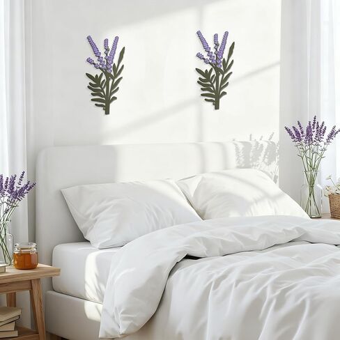 2 Pcs Purple Metal Lavender Wall Art Rustic Farmhouse Flowers Wall Decor Purple Minimalist Flower Decor for Bedroom Bathroom Living Room Dining Room Kitchen, Housewarming Gifts in Saudi Arabia