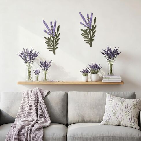 2 Pcs Purple Metal Lavender Wall Art Rustic Farmhouse Flowers Wall Decor Purple Minimalist Flower Decor for Bedroom Bathroom Living Room Dining Room Kitchen, Housewarming Gifts in Saudi Arabia