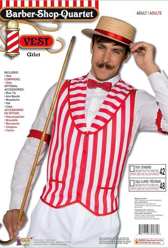 سترة رباعية من Forum Novelties Barber Shop، أحمر / أبيض، مقاس X-Large in Saudi Arabia