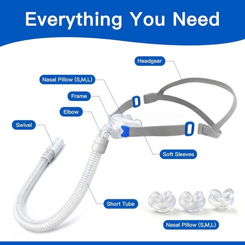 CPAP Nasal Pillow Mask, Nasal Pillow Set with Detachable Headgear, Frame, Tube and 3 Different Sizes of Nasal Pillows(S,M,L) in Saudi Arabia