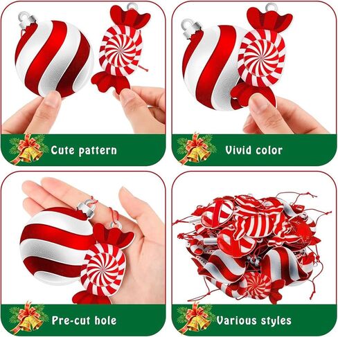 قصب حلوى عيد الميلاد ومصاصة الحلي المعلقة، 12 قطعة زينة شجرة عيد الميلاد DIY مع السنانير، ديكور حفلات العطلات الاحتفالية وزخارف الهدايا in Saudi Arabia
