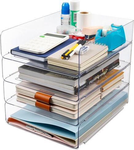 Desk Organizer, Office Organization and Storage, Plastic Letter Tray, Stackable File Organizer for Classroom, Home, Documents, Notes, Folders, Books and Pens, 4 Tier in Kuwait
