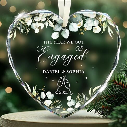 Christmas Gift for Engaged Couple, Glass Engagement Ornament 2025 - The Year We Got Engaged, Unique Engagement Gifts for Couples NewlyEngaged, Gifts for Fiance & Bride to be in Saudi Arabia