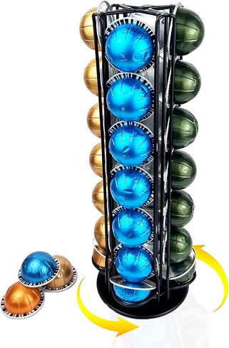 Vertuo Pod Holder Organizer for Nespresso, Holds 28 Pods, Lazy Susan Platform- Pinano Black, Ideal for Small Kitchens, Coffee Bars,Office break rooms- ONLY for Any VertuoLine Setup in Saudi Arabia