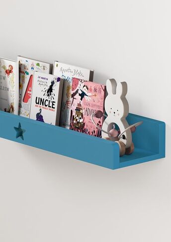 Nursery Book Shelves Set of 3,Blue Wall Floating Shelves for Kids Room,16" Natural Wood Book Shelf,Home Decor Display Ledge,Storage Shelves for Living Room Toddler Baby Room Bedroom 3-Color in Saudi Arabia