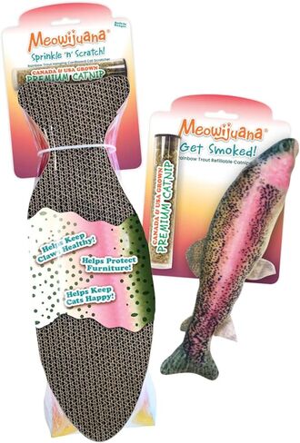 Meowijuana | Sprinkle 'n' Scratch | Rainbow Trout Hanging Scratcher | Catnip Toys | Feline and Cat Lover Approved in Kuwait