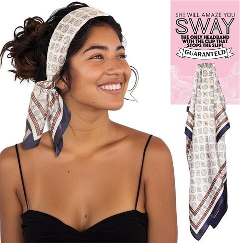 SWAY Small Satin Headbands for Women-6-Clip Non-Slip, Wear 10+ Ways Headband, Boho, Gift for Her- 28in. Handmade in USA in Saudi Arabia