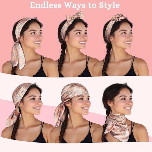 SWAY Small Satin Headbands for Women-6-Clip Non-Slip, Wear 10+ Ways Headband, Boho, Gift for Her- 28in. Handmade in USA in Saudi Arabia