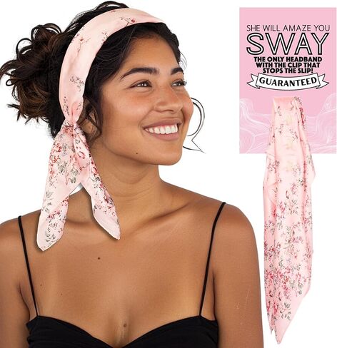 SWAY Small Satin Headbands for Women-6-Clip Non-Slip, Wear 10+ Ways Headband, Boho, Gift for Her- 28in. Handmade in USA in Saudi Arabia