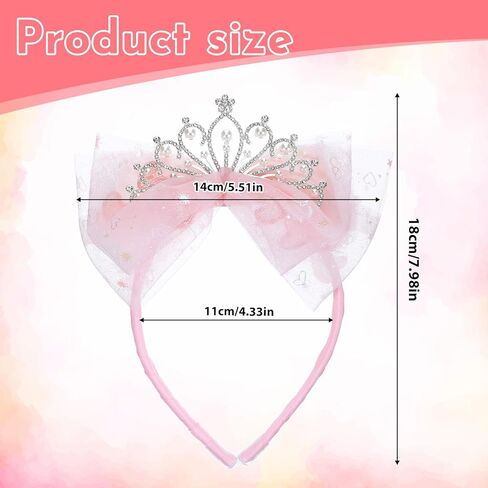 Elegant Tiara Headband with Tulle Bow, Pink Rhinestone Crown for Women, Birthday Celebration, Bridal Shower and Festive Hair Accessory in Saudi Arabia