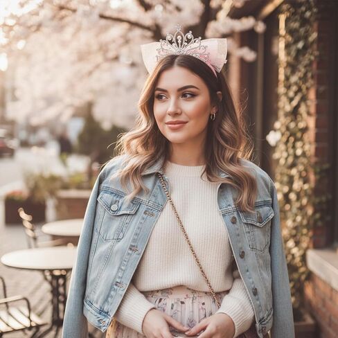 Elegant Tiara Headband with Tulle Bow, Pink Rhinestone Crown for Women, Birthday Celebration, Bridal Shower and Festive Hair Accessory in Saudi Arabia