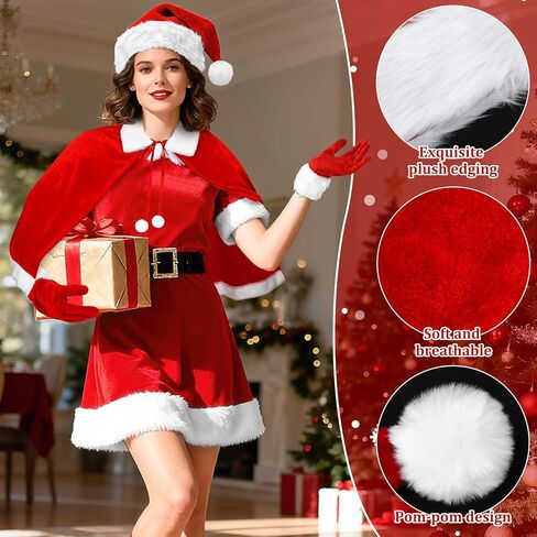 3 قطع زي سانتا كلوز للكريسماس، قفازات مخملية من الفرو الأحمر لعيد الميلاد، قبعة عيد الميلاد، قبعة السيدة سانتا كلوز، قبعة كوسبلاي in Kuwait