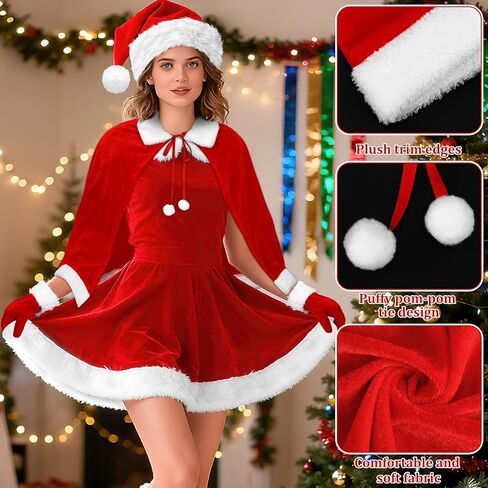 3 قطع زي سانتا كلوز للكريسماس، قفازات مخملية من الفرو الأحمر لعيد الميلاد، قبعة عيد الميلاد، قبعة السيدة سانتا كلوز، قبعة كوسبلاي in Kuwait