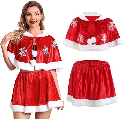 EARENT Christmas Cape Red Mrs Claus Costume Snowflake Claus Shawl Capes for Women (A-Red) in Saudi Arabia