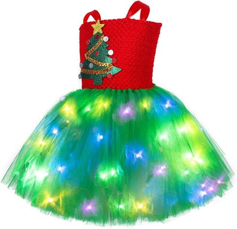 Cute Girl Mesh Tulle Dress with LED Light and Headband Set Party Outfit Kids Christmas Tree Cosplay Costume in Saudi Arabia