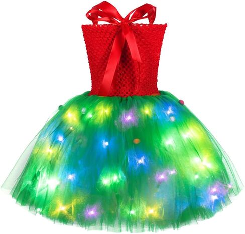 Cute Girl Mesh Tulle Dress with LED Light and Headband Set Party Outfit Kids Christmas Tree Cosplay Costume in Saudi Arabia