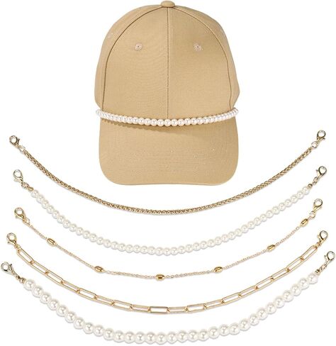 5pcs Trucker Hat Chains, Gold Hat Brim Chain Detachable Metal Baseball Cap Chains Hat Charms Trucker Hat Accessories Stylish Hat Chains for Women Men DIY Mesh Baseball Cap Netback Cap in Kuwait