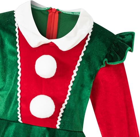 Yruiz Children Girl Christmas Elf Dress Santa Outfit Set Fancy Party Long Sleeves and Hat in Saudi Arabia
