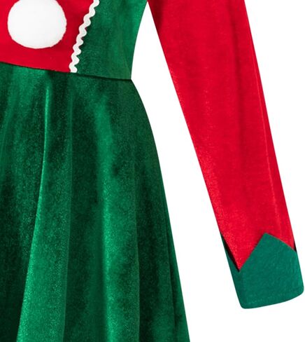 Yruiz Children Girl Christmas Elf Dress Santa Outfit Set Fancy Party Long Sleeves and Hat in Saudi Arabia