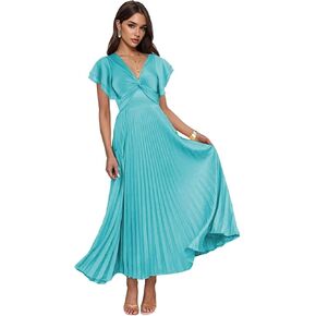 فساتين وصيفة الشرف بأكمام واسعة من الساتان للنساء، فستان سهرة رسمي بطيات على شكل حرف A in Kuwait