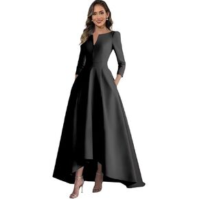 Tea Length Mother of The Bride Dresses for Women 3/4 Sleeves Satin Hi-Lo Formal Wedding Guest Gown with Pockets in Saudi Arabia
