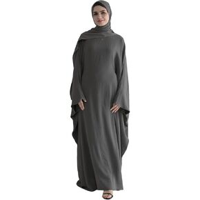 Abaya Muslim Women Dress Batwing Sleeve Loose Maxi Modest Islamic Clothes Prayer Dress with Hijab Scarf in Saudi Arabia