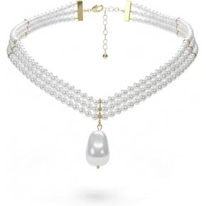 Pearl Necklaces for Women, Layered Pearl Choker with Large Irregular Faux Pearl Pendant, Elegant White Fake Pearl Necklace for Daily Wear in Kuwait