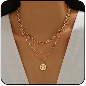 Chunky Gold Necklace Stack for Women Layered Necklaces for Women Silver Chunky Necklace Paperclip Chain with Coin Heart Pendant Necklaces Chunky Gold Jewelry Set in Kuwait