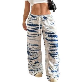 MakeMeChic Women's Y2k Plus Size Striped Baggy Sweatpants Drawstring Low Waist Wide Leg Trousers in Saudi Arabia