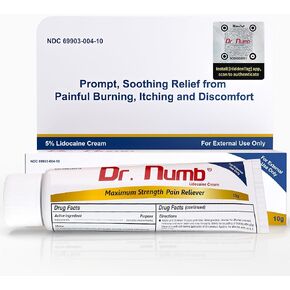 Dr. Numb 5% Lidocaine Numbing Cream, Nonprescription Maximum Strength Topical Anesthetic Cream - Temporary Relief of Pain, Itch, Discomfort for Hemorrhoid and Anorectal Uses - 10g Pack of 1 in Saudi Arabia