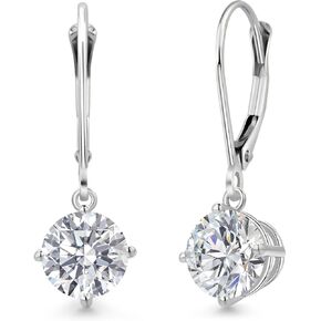 أقراط Gem Stone King 2.00 Cttw IGI المعتمدة من Lab Grown Diamond المتدلية للنساء من الذهب الأبيض عيار 14 قيراط | جولة 1 قيراط لكل منهما | وضوح VS1 | اللون E-F in Saudi Arabia
