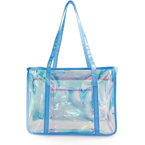 Star-Print Holographic Beach Bag - Waterproof Iridescent PVC Tote for Women, Stadium Approved Clear Tote for Travel in Kuwait