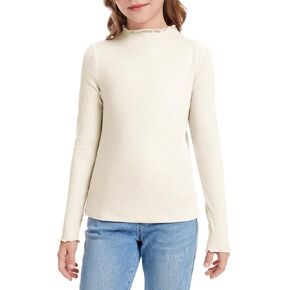 قمصان بناتي بأكمام طويلة كاجوال ورقبة وهمية وحواف مضلعة وقمصان علوية بقصة ضيقة in Kuwait